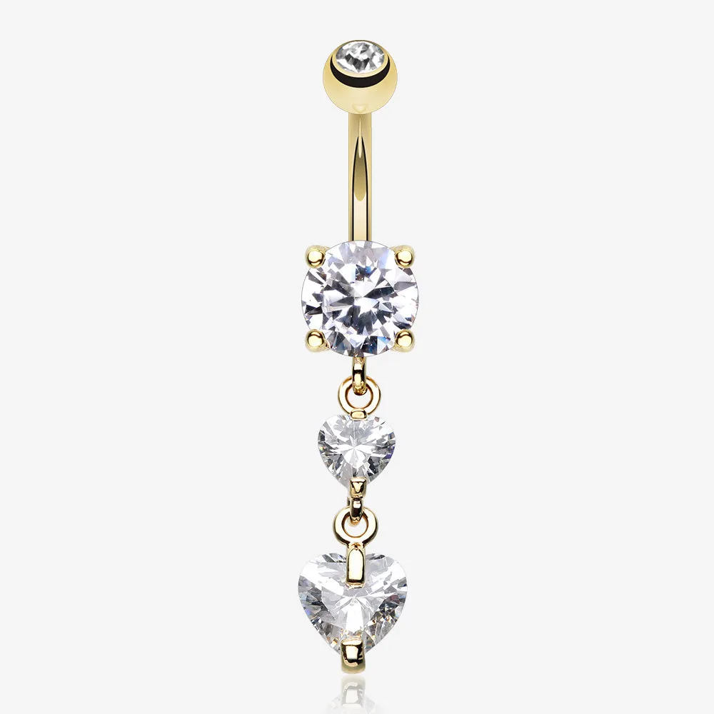 Golden Elegant Double Hearts Belly Button Ring