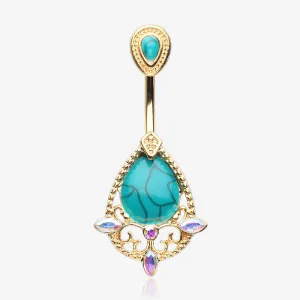 Golden Elegant Turquoise Lace Sparkle Belly Button Ring