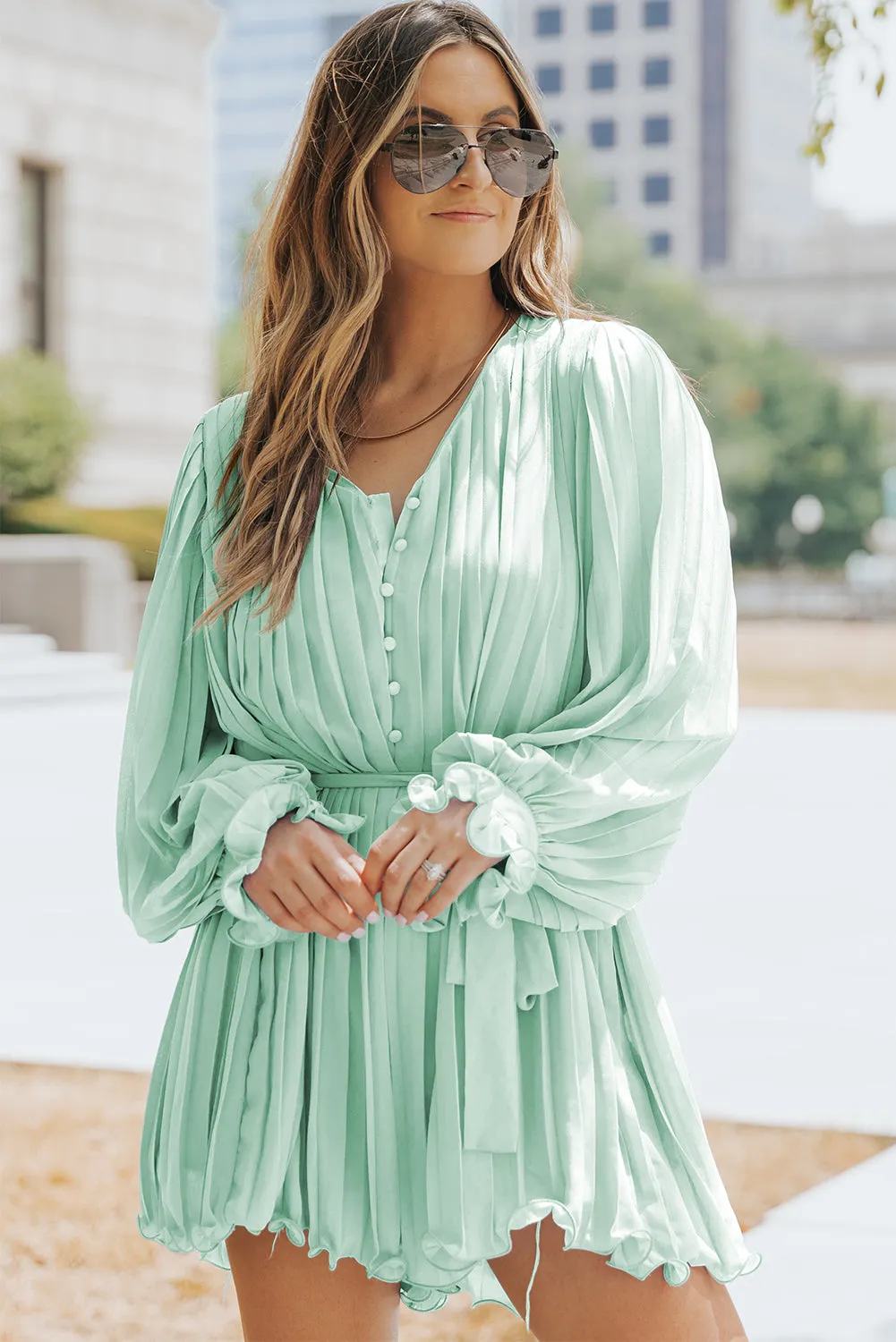 Green Pleated Romper