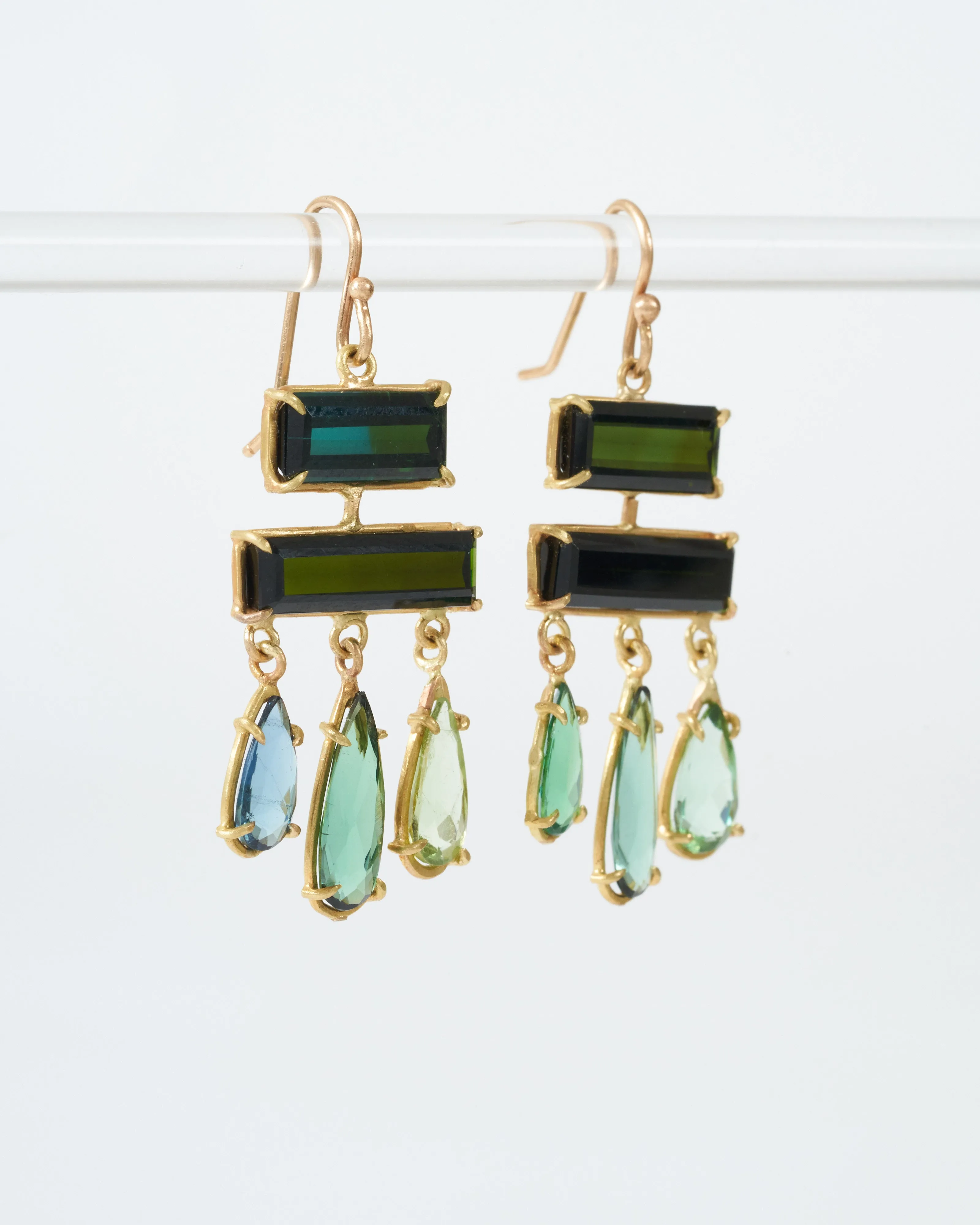 green tourmaline layered drop earring