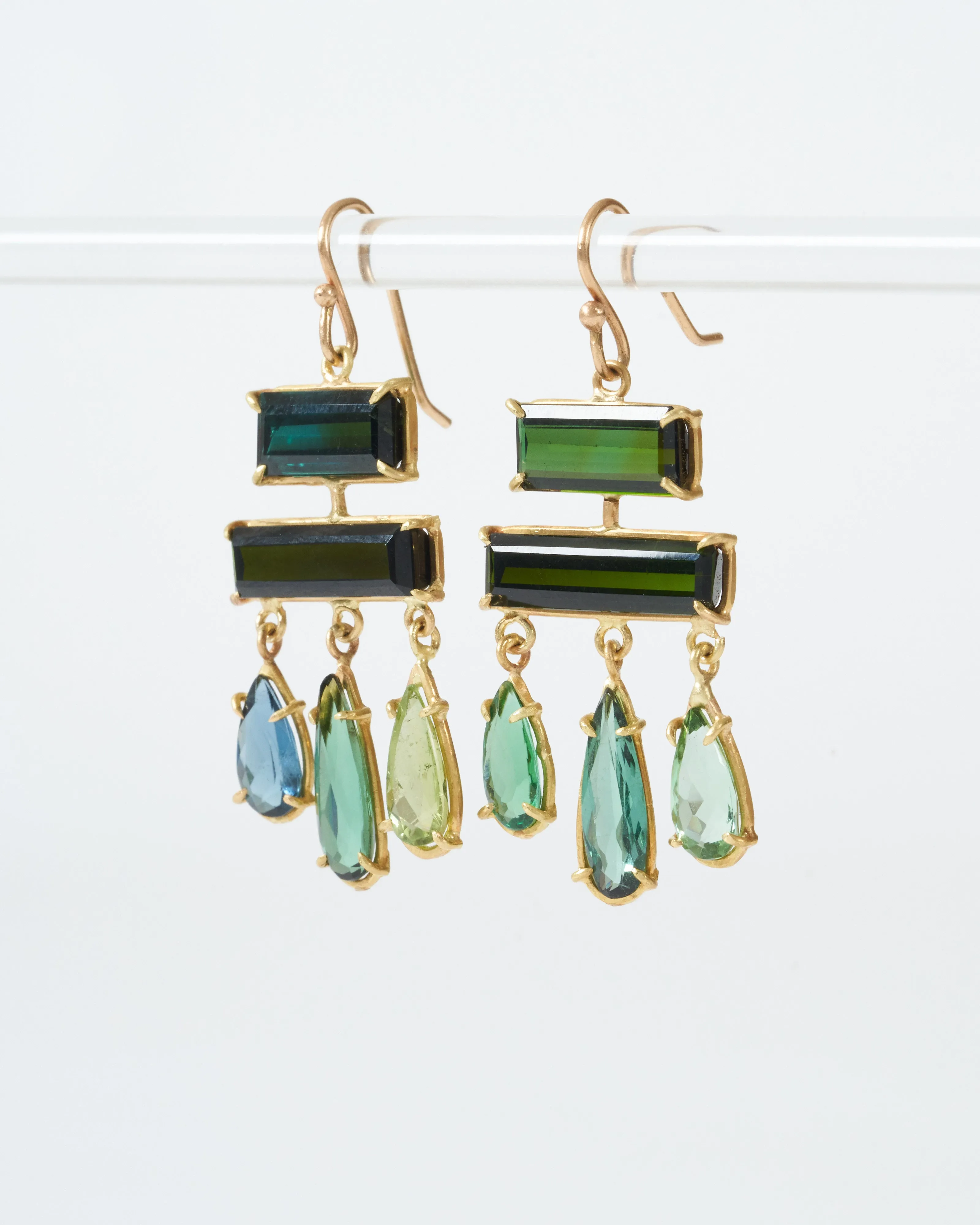 green tourmaline layered drop earring