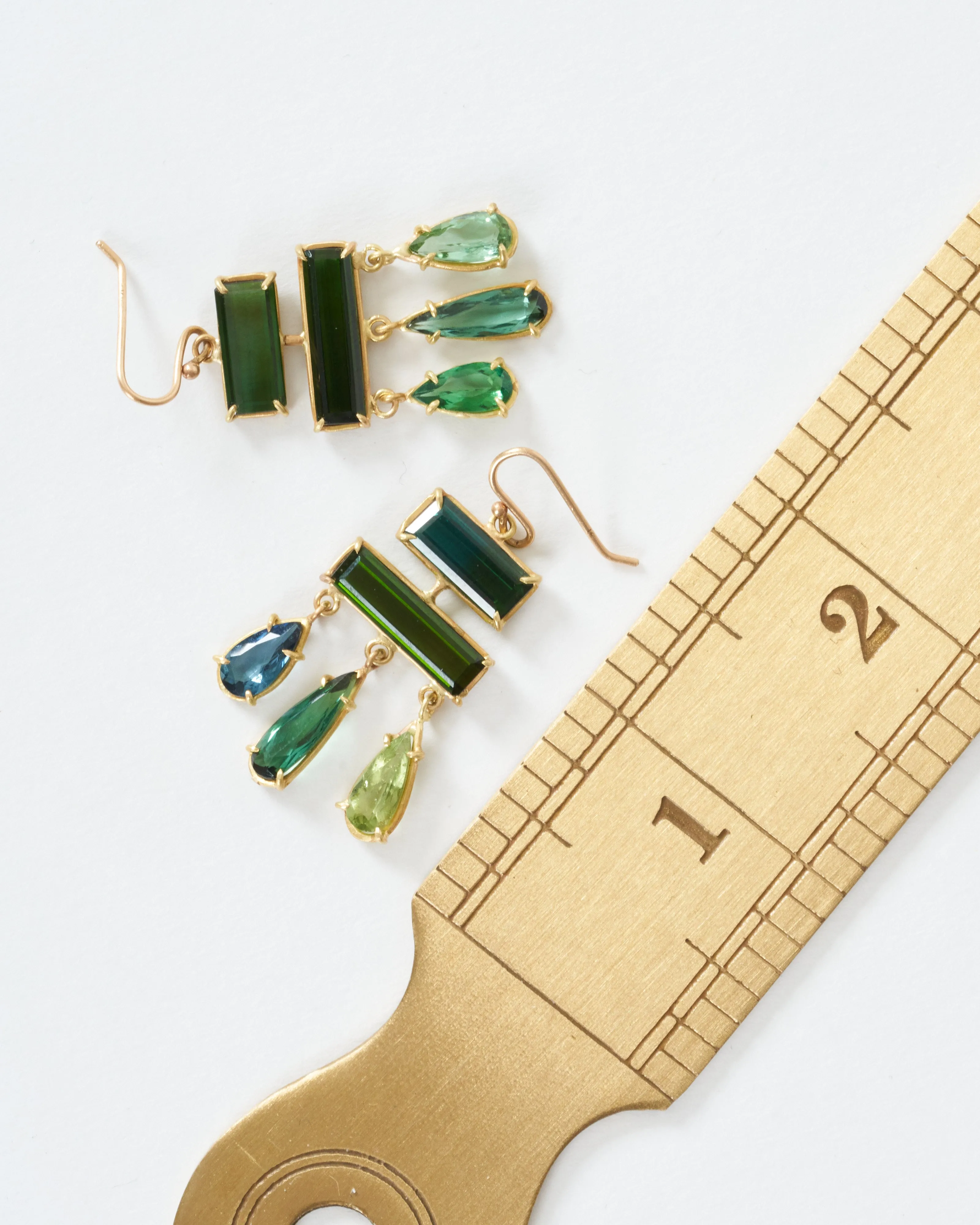 green tourmaline layered drop earring