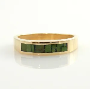 Handcrafted 14kt Yellow Gold Green Turquoise Mosaic Inlay Ring Size 7.75