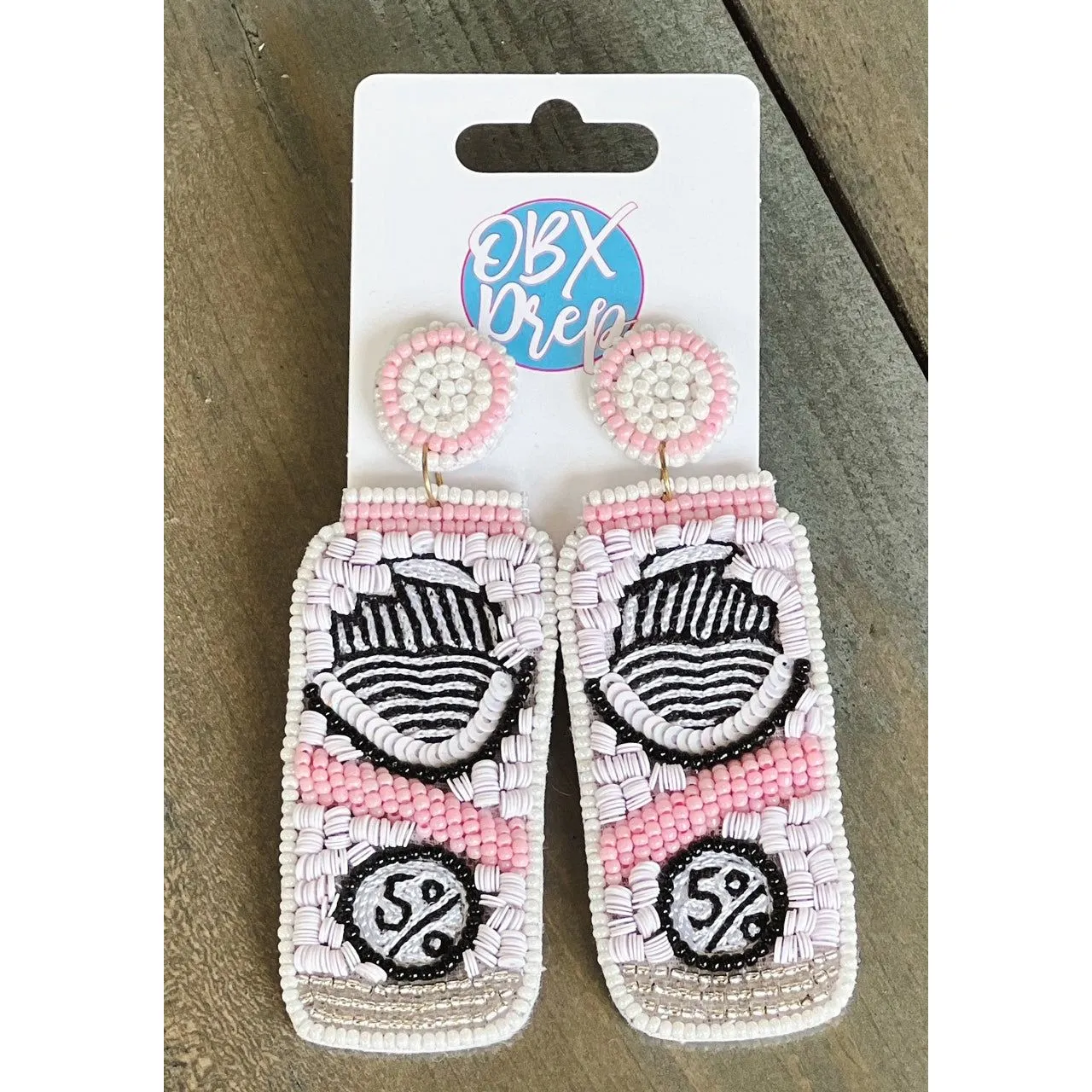 Hard Seltzer White Claw Seed Beaded Dangle Earrings.