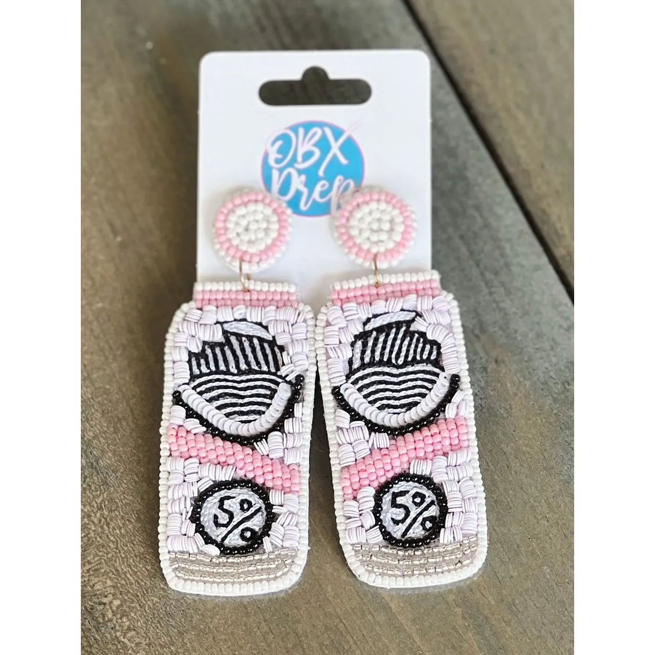 Hard Seltzer White Claw Seed Beaded Dangle Earrings.