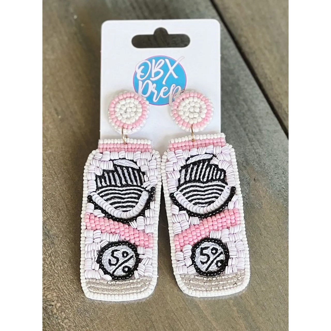 Hard Seltzer White Claw Seed Beaded Dangle Earrings.