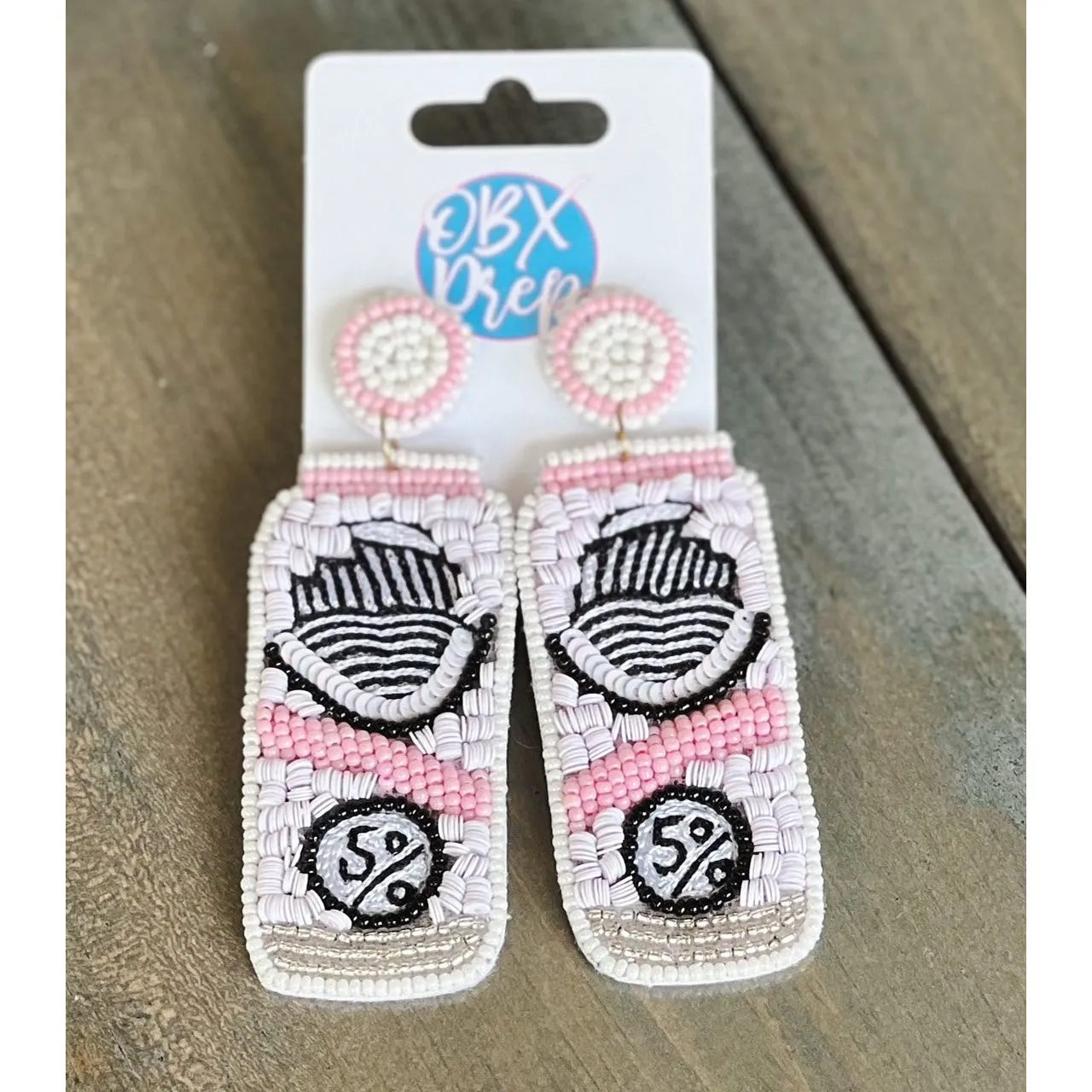 Hard Seltzer White Claw Seed Beaded Dangle Earrings.
