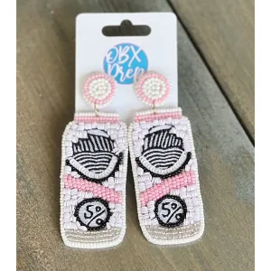 Hard Seltzer White Claw Seed Beaded Dangle Earrings.