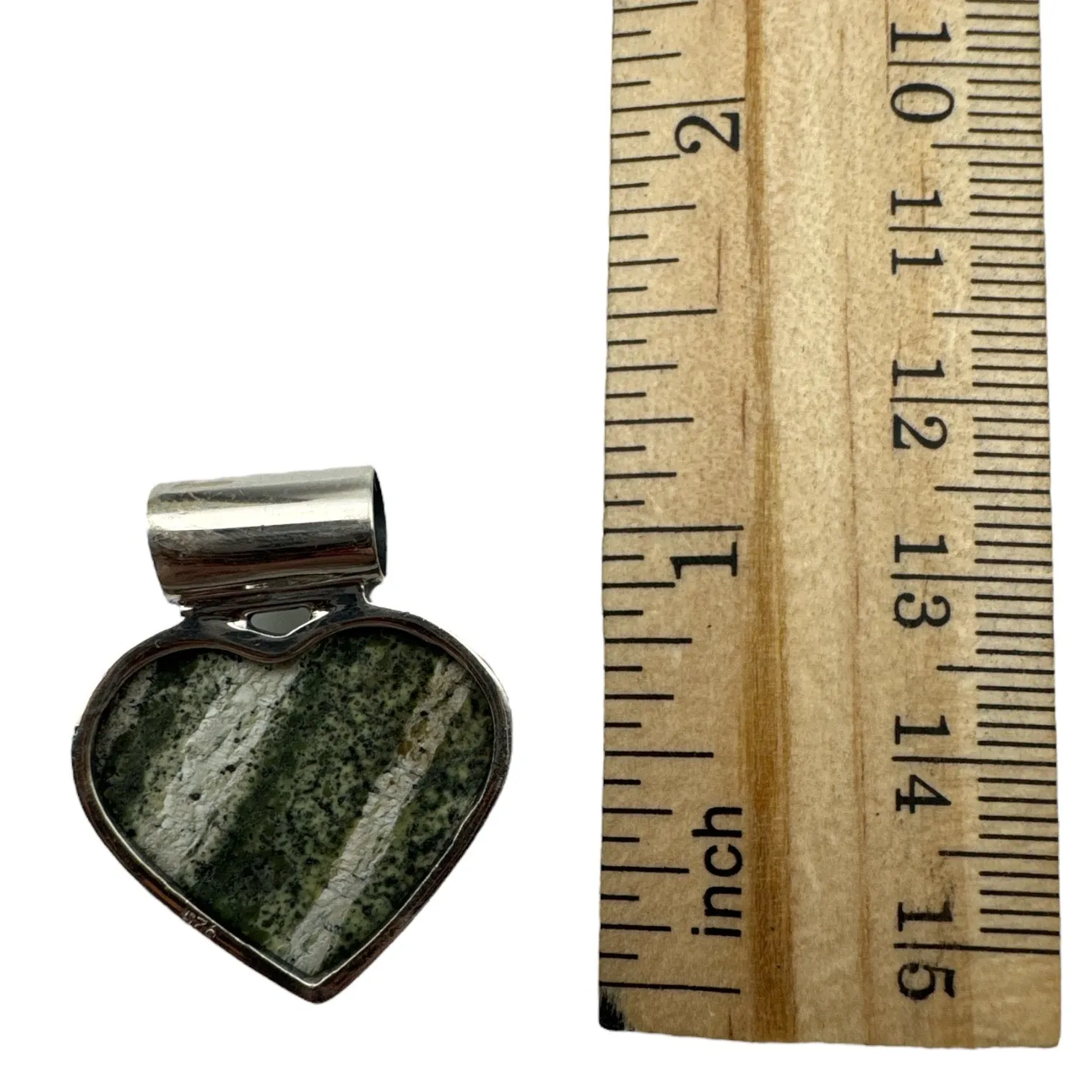 HEART Chrysotile & Peridot Solid 925 Sterling Silver Pendant