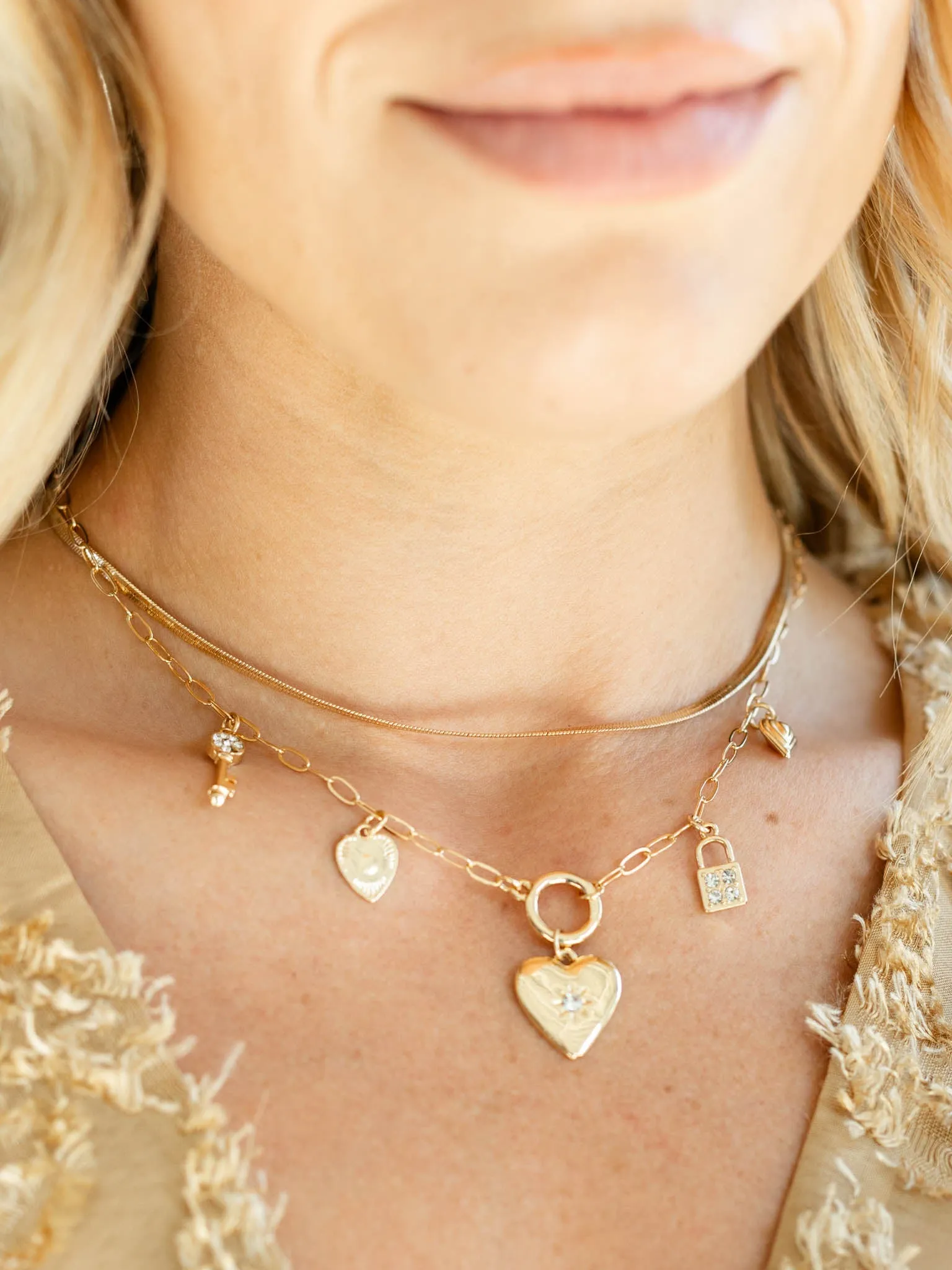 Heart Multi Charm Layered Necklace