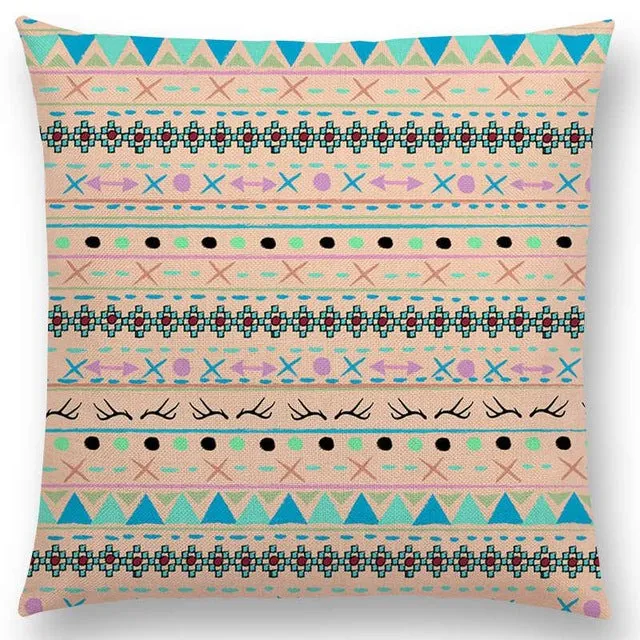 Hippie Boho Acqua Navajo Aiyana Decorative Pattern Ethnic Tribal Prints Tipi Geometric Stripe Lovely Cushion Cover Pillow Case
