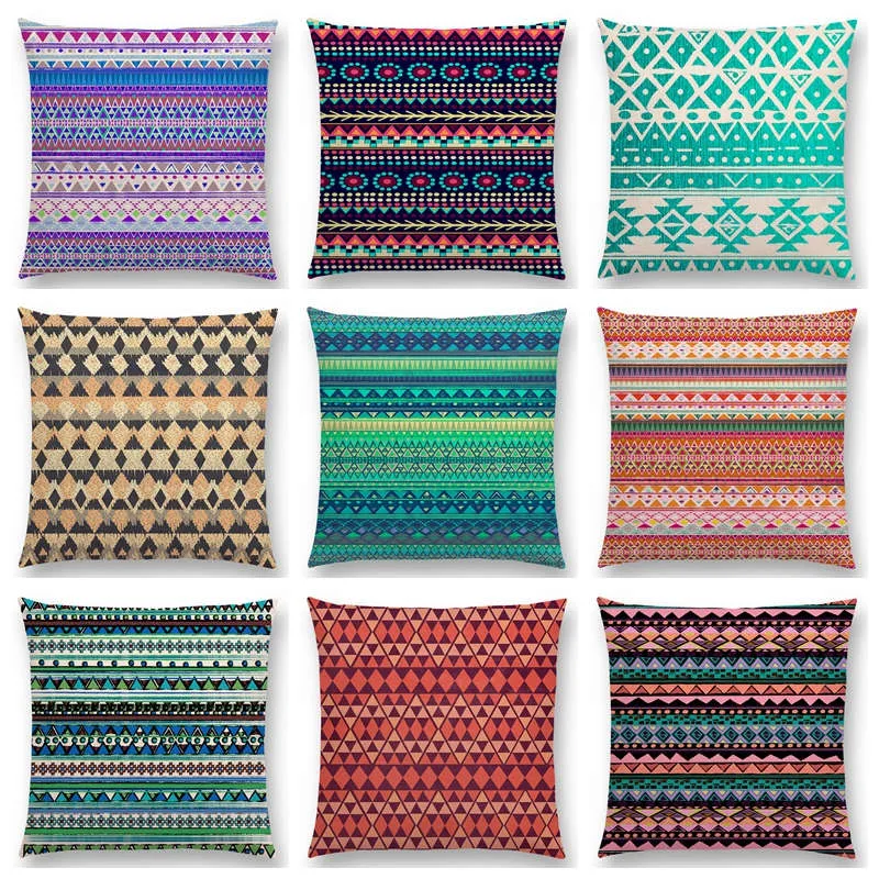 Hippie Boho Acqua Navajo Aiyana Decorative Pattern Ethnic Tribal Prints Tipi Geometric Stripe Lovely Cushion Cover Pillow Case