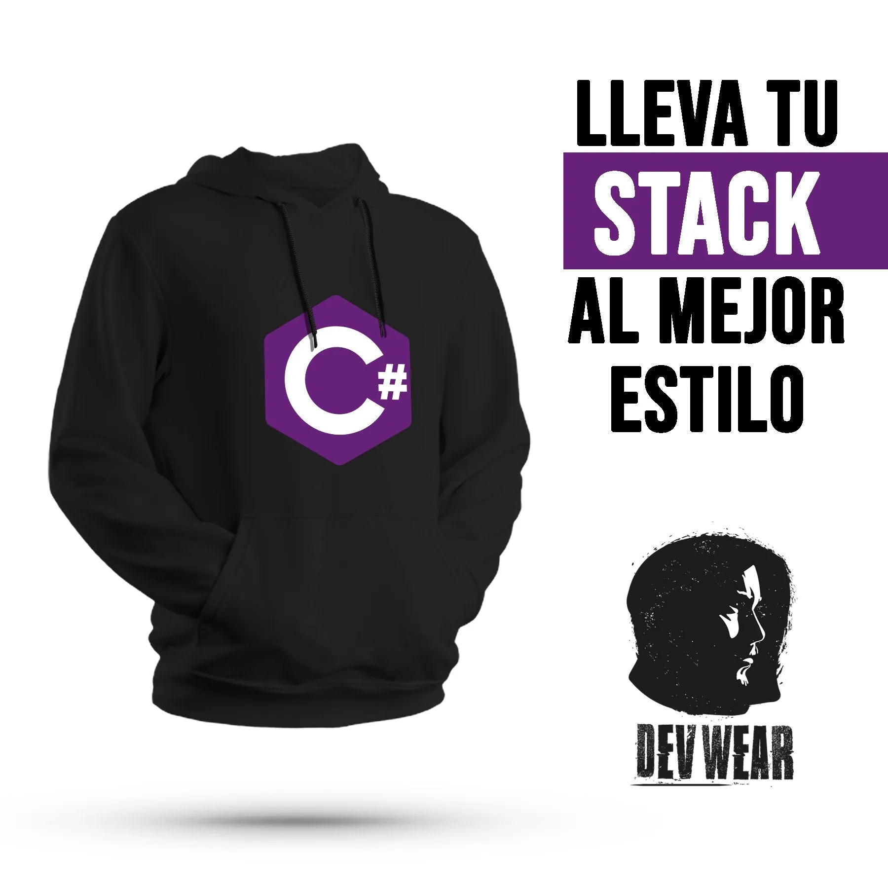 HOODIE BUZO SACO CANGURO DEVELOPER CSHARP BLANCO