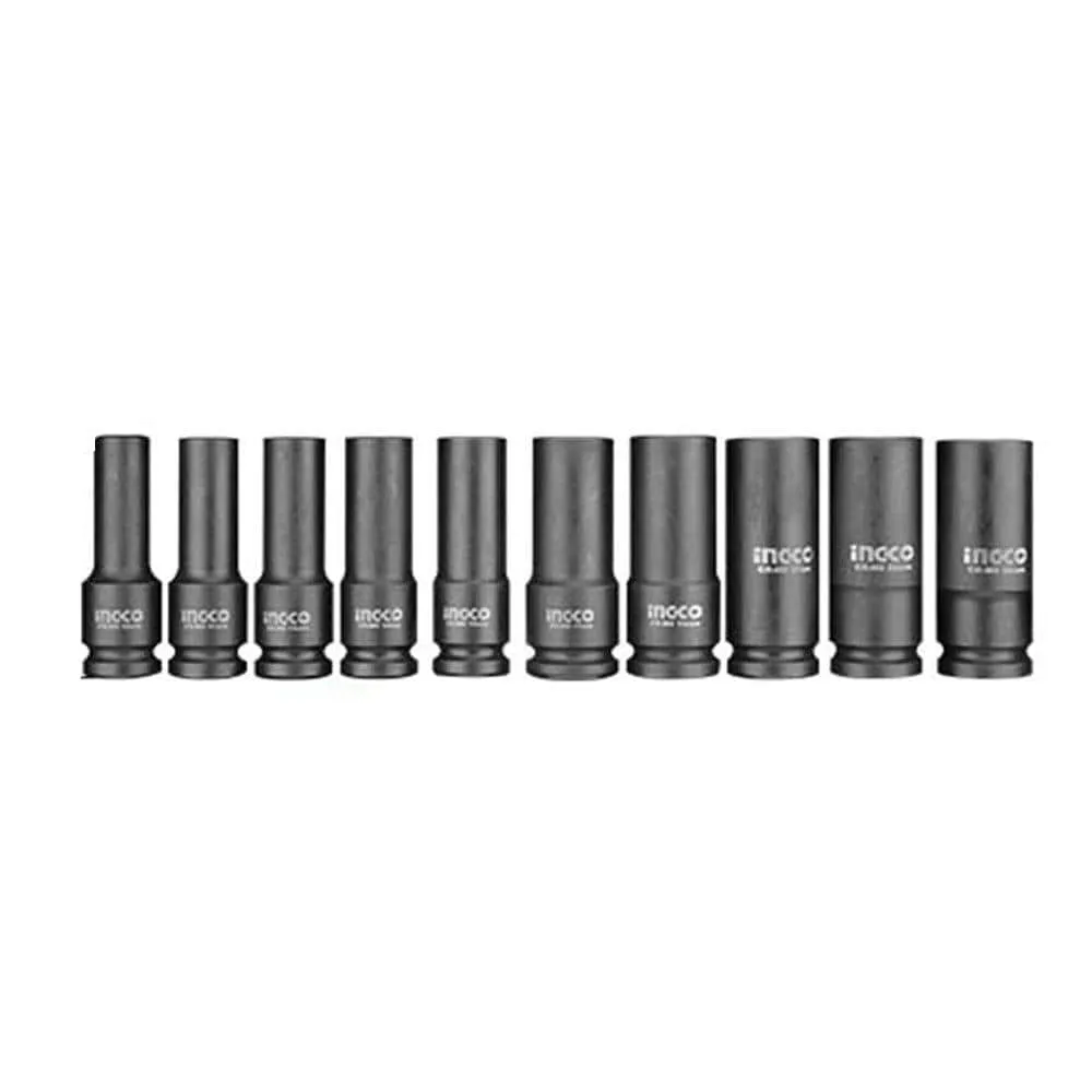 Ingco ½″ 10-Piece Deep Impact Socket Set – HKISSD12102L