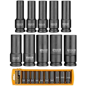 Ingco ½″ 10-Piece Deep Impact Socket Set – HKISSD12102L