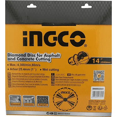 Ingco 14" Diamond Cutting Disc for Asphalt & Concrete – DMD033551