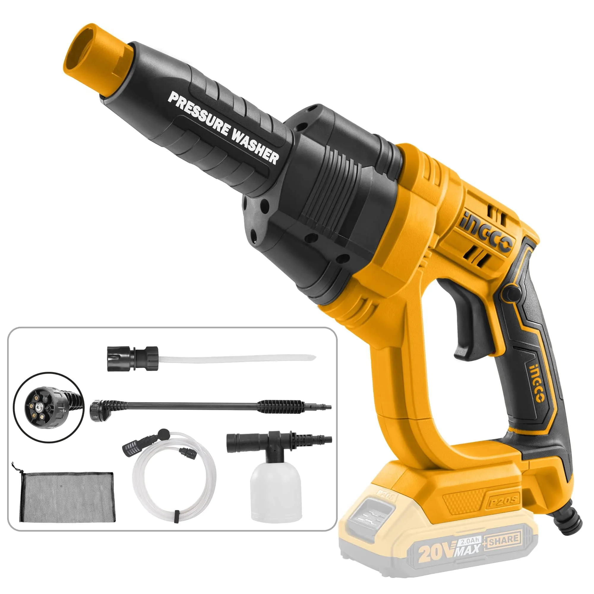 Ingco 20V Li-ion Cordless High Pressure Washer with 24.8 Bar Pressure - CPWLI2008