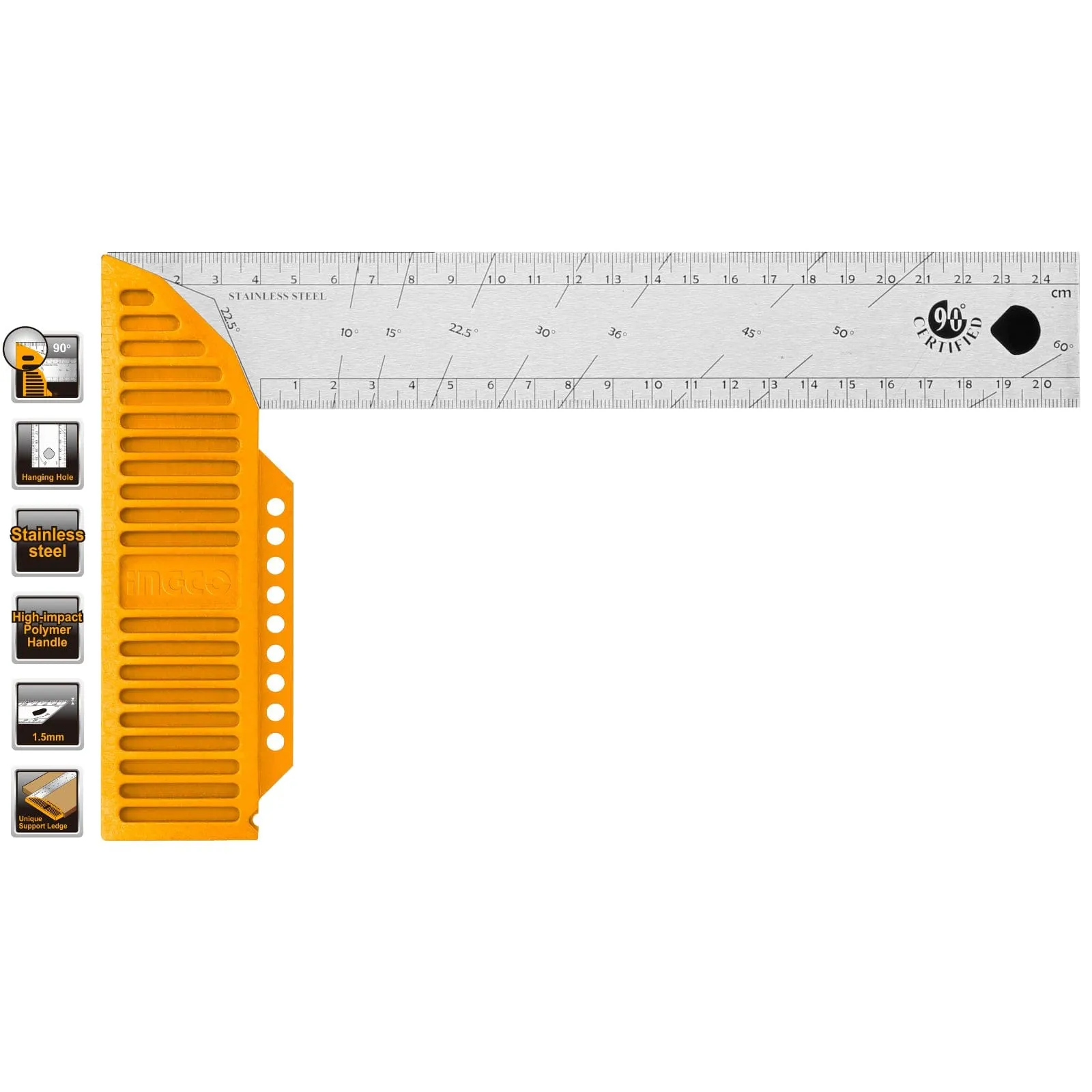 Ingco 300mm (12") Stainless Steel Angle Square with Marking Point – HAS123002