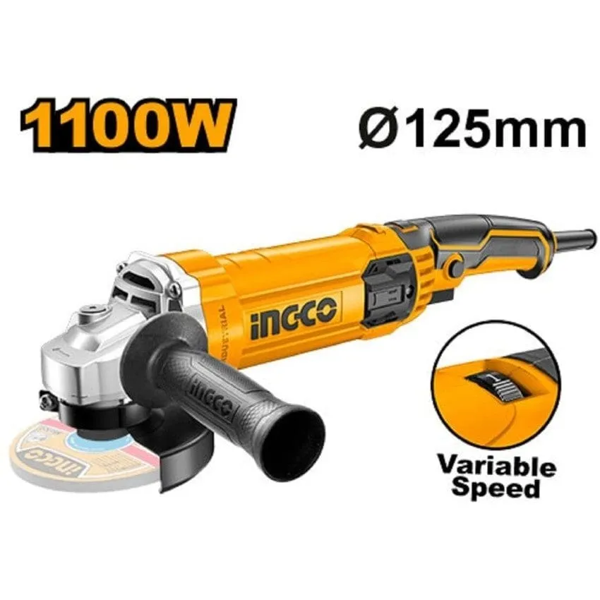 Ingco 5"/125mm Angle Grinder 1100W with Variable Speed - AG1100385