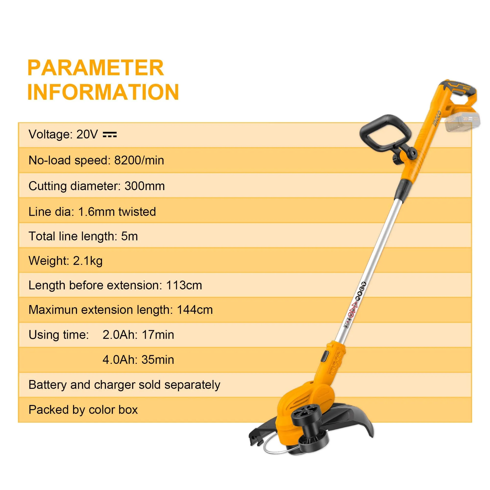Ingco Lithium-Ion Cordless Grass Trimmer - CGTLI20328