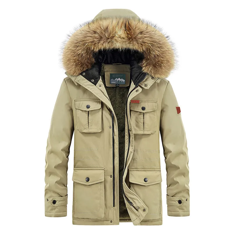 INSTOCK- Cross-border velvet thickened mid-length hooded cotton