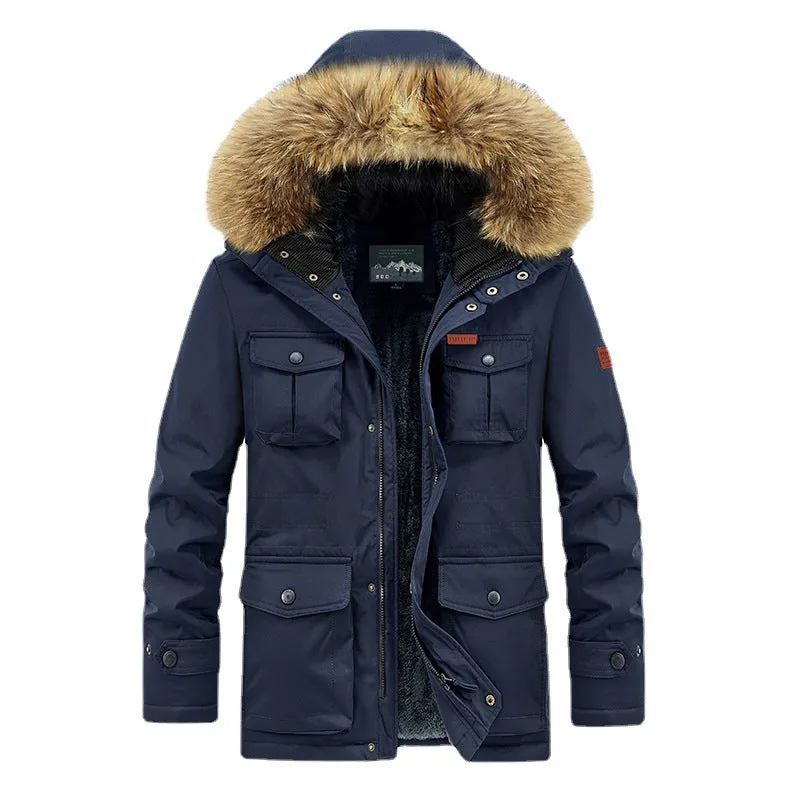 INSTOCK- Cross-border velvet thickened mid-length hooded cotton
