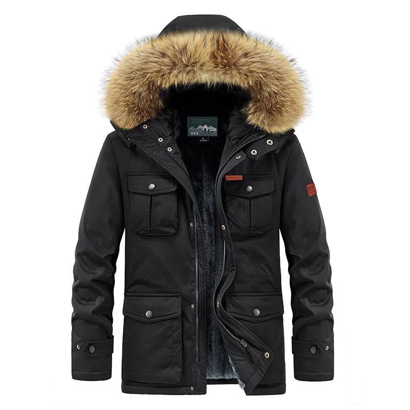INSTOCK- Cross-border velvet thickened mid-length hooded cotton