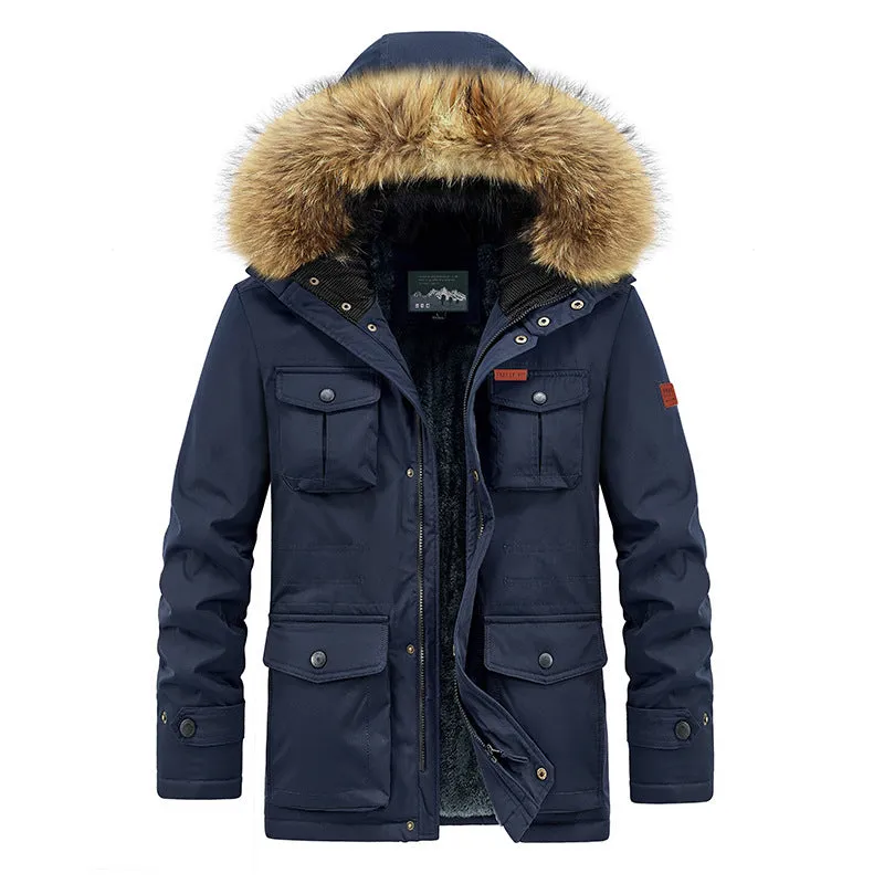 INSTOCK- Cross-border velvet thickened mid-length hooded cotton