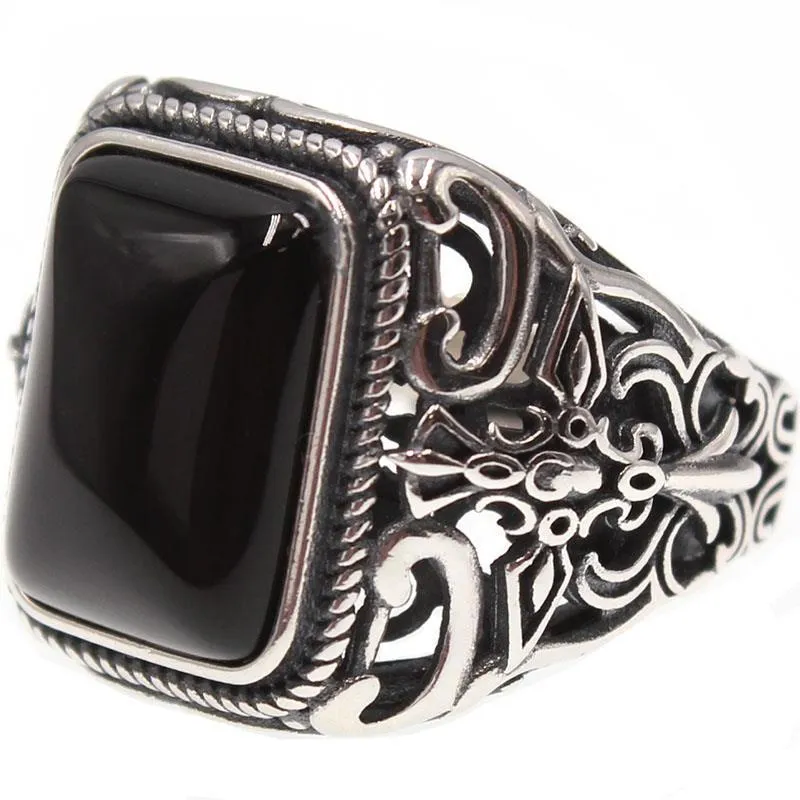 INSTOCK-Men's Black Agate Ring Jewelry