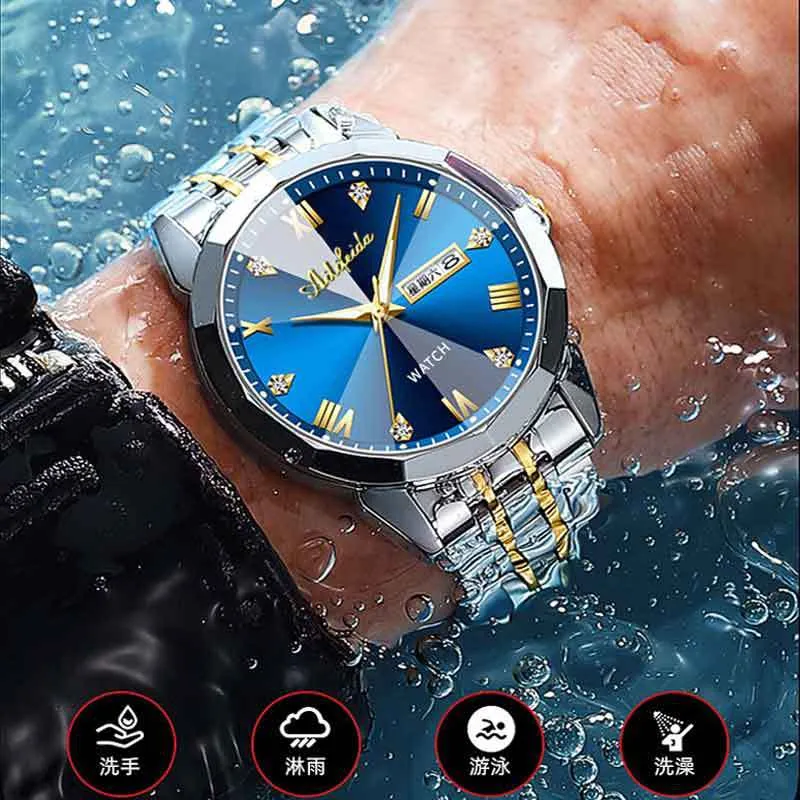 INSTOCK-Men's Diamond Mirror Waterproof Luminous Watch