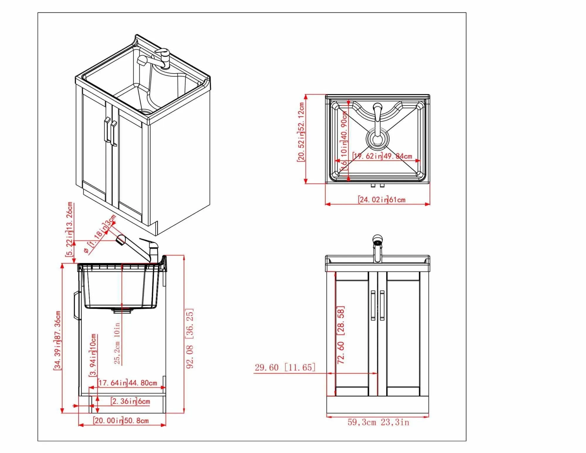 Kyle All-In-One 24 inch Laundry Utility Sink and Cabinet with ABS Sink