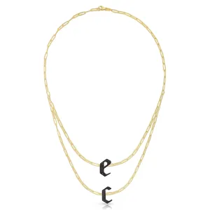 Layered Black Diamond Gothic Initials Paperclip Necklace