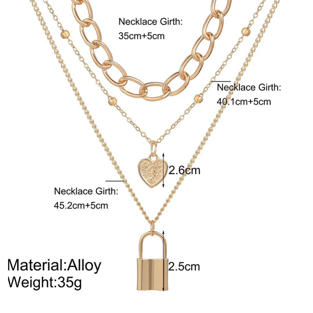 Layered Chunky Chain Heart Lock Pendant