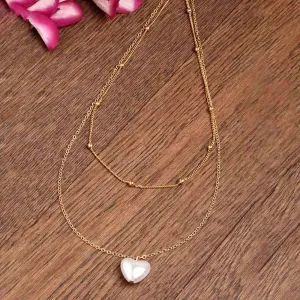 Layered Heart Pearl Necklace
