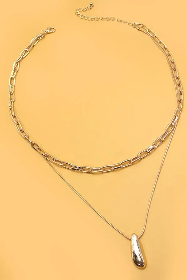 Layered Pebble Bean Charm Necklace