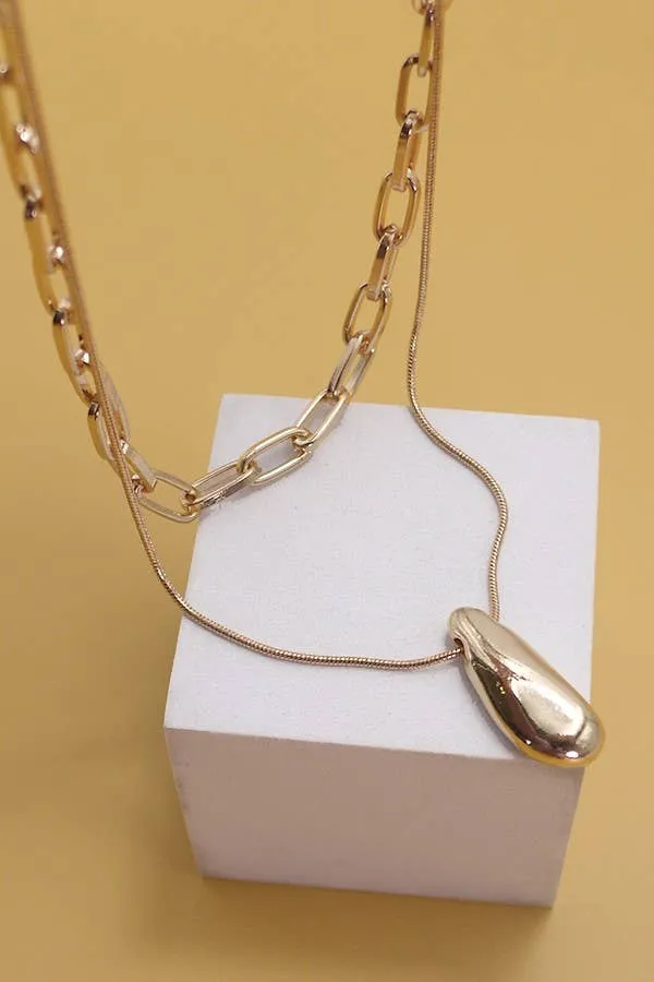Layered Pebble Bean Charm Necklace