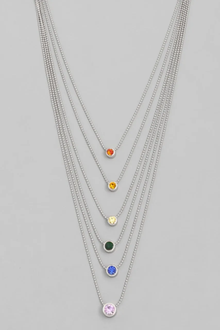 Layered Rainbow Stud Silver Pendant Necklace