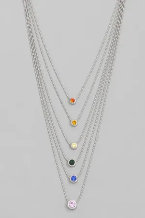 Layered Rainbow Stud Silver Pendant Necklace