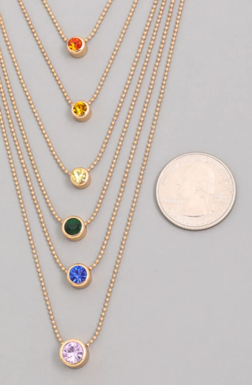 Layered Rainbow Stud Silver Pendant Necklace
