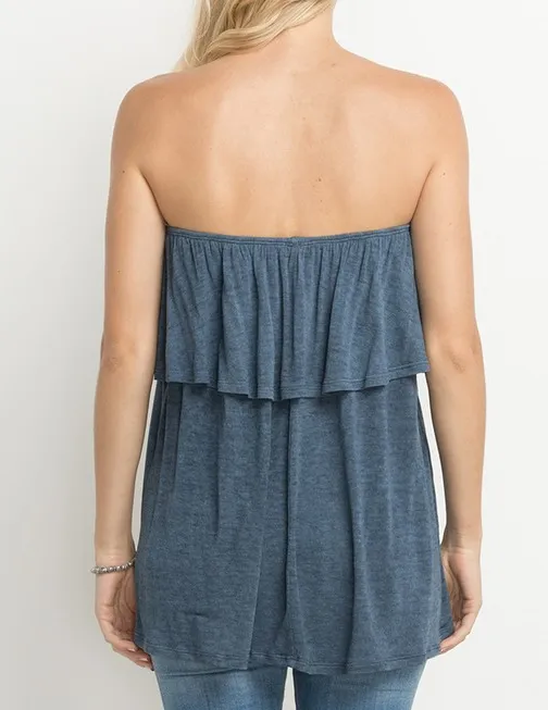 LAYERED STRAPLESS SHEER TOP