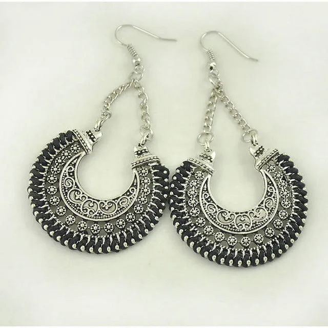 LOVBEAFAS 2018 Fashion Boho Drop Earrings For Women Jewelry Vintage Silver Long Earrings Bohemian Rope Wrap Earrings bijoux