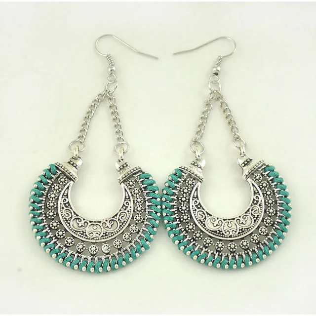 LOVBEAFAS 2018 Fashion Boho Drop Earrings For Women Jewelry Vintage Silver Long Earrings Bohemian Rope Wrap Earrings bijoux