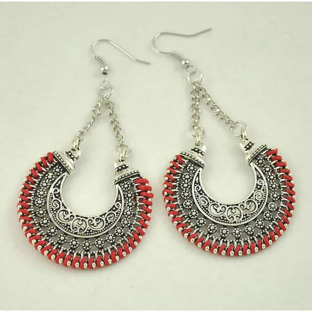 LOVBEAFAS 2018 Fashion Boho Drop Earrings For Women Jewelry Vintage Silver Long Earrings Bohemian Rope Wrap Earrings bijoux