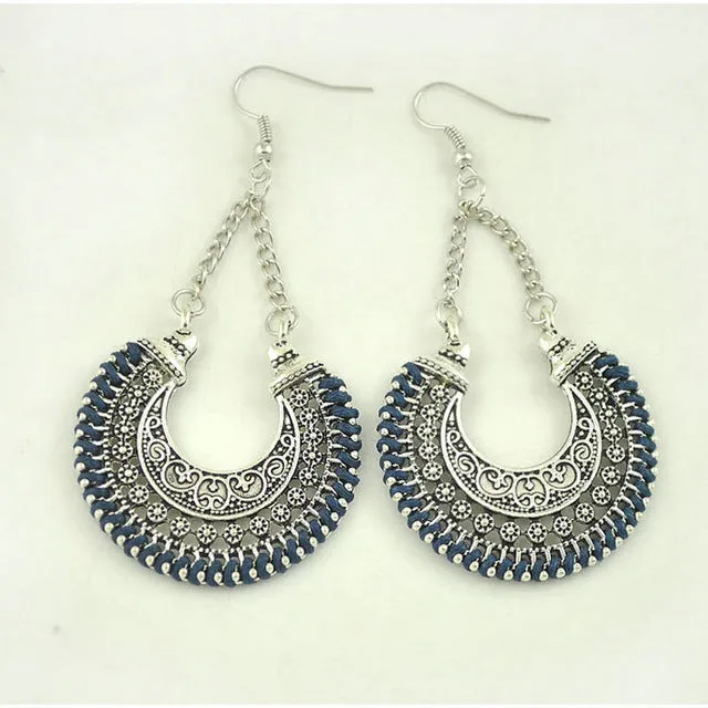 LOVBEAFAS 2018 Fashion Boho Drop Earrings For Women Jewelry Vintage Silver Long Earrings Bohemian Rope Wrap Earrings bijoux