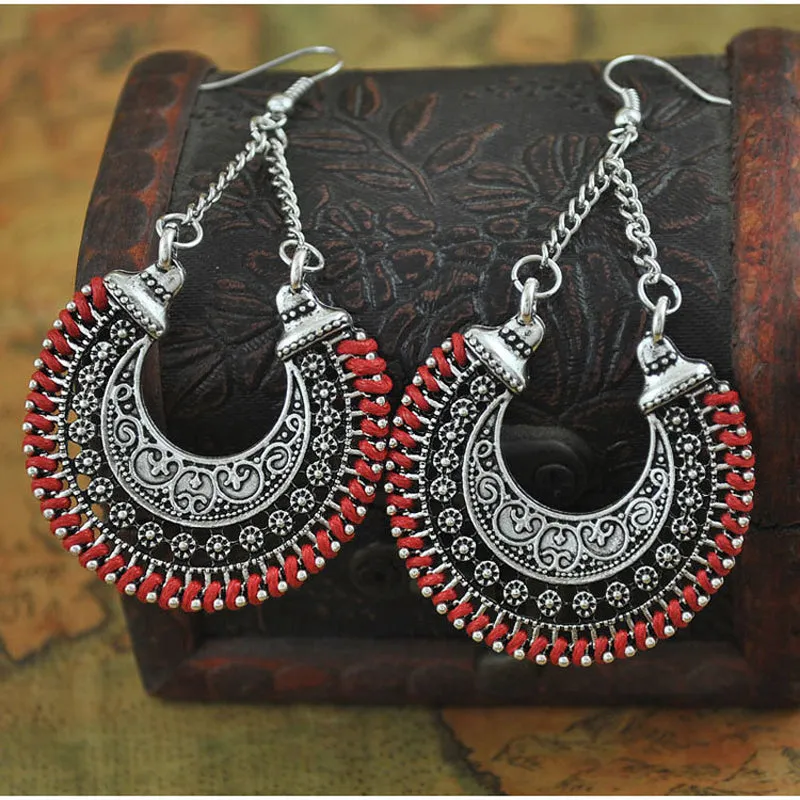 LOVBEAFAS 2018 Fashion Boho Drop Earrings For Women Jewelry Vintage Silver Long Earrings Bohemian Rope Wrap Earrings bijoux