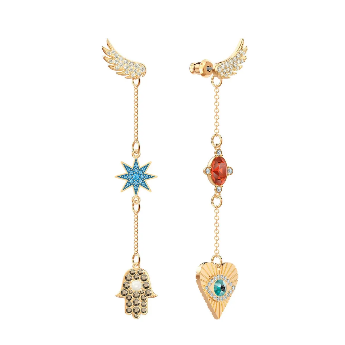 Lucky Goddess Lucky Talisman Symbols Multi-Colored Gold Plating Pierced Earrings