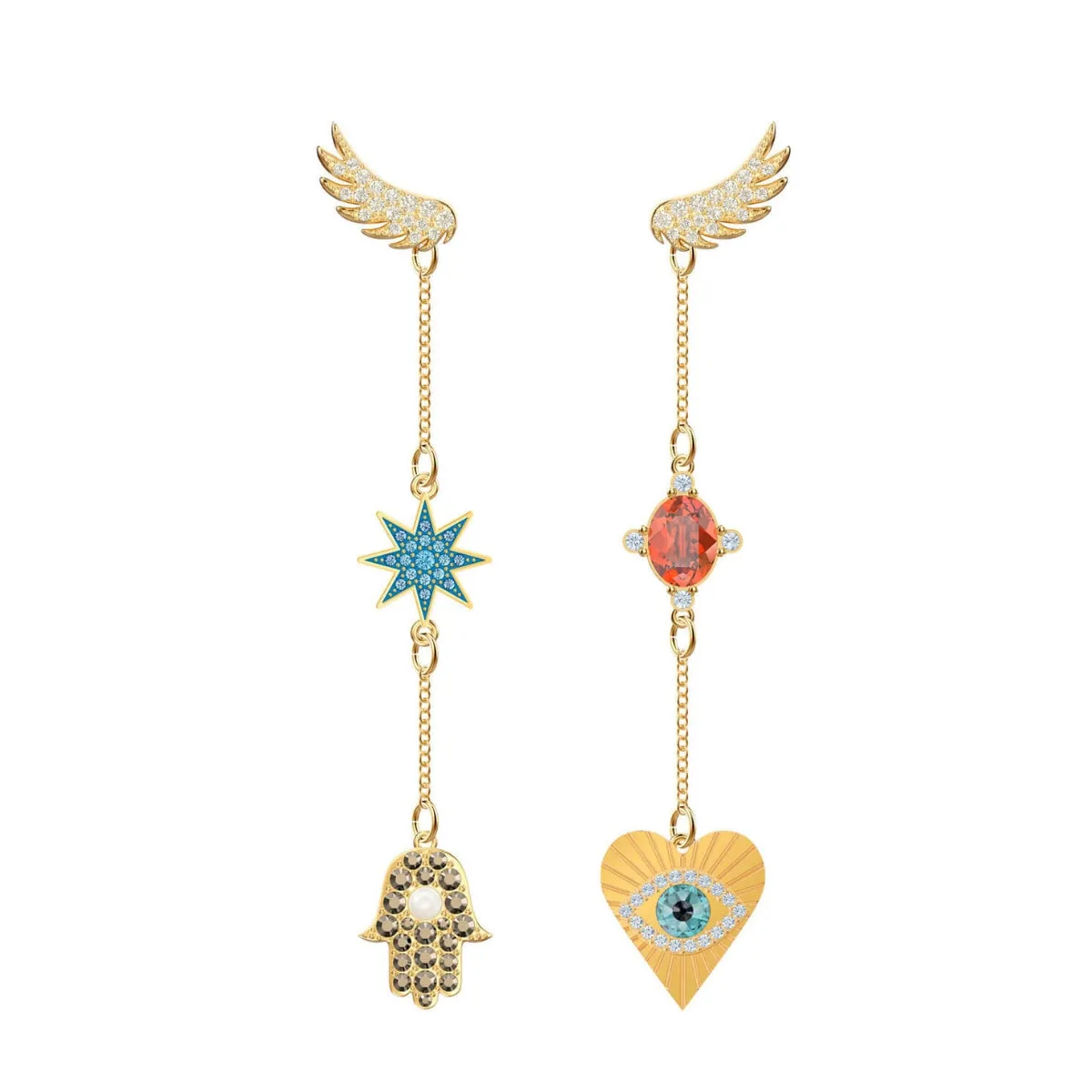 Lucky Goddess Lucky Talisman Symbols Multi-Colored Gold Plating Pierced Earrings