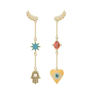 Lucky Goddess Lucky Talisman Symbols Multi-Colored Gold Plating Pierced Earrings