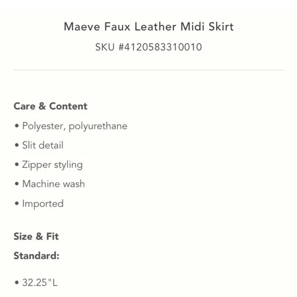 Maeve Faux Leather Midi Skirt