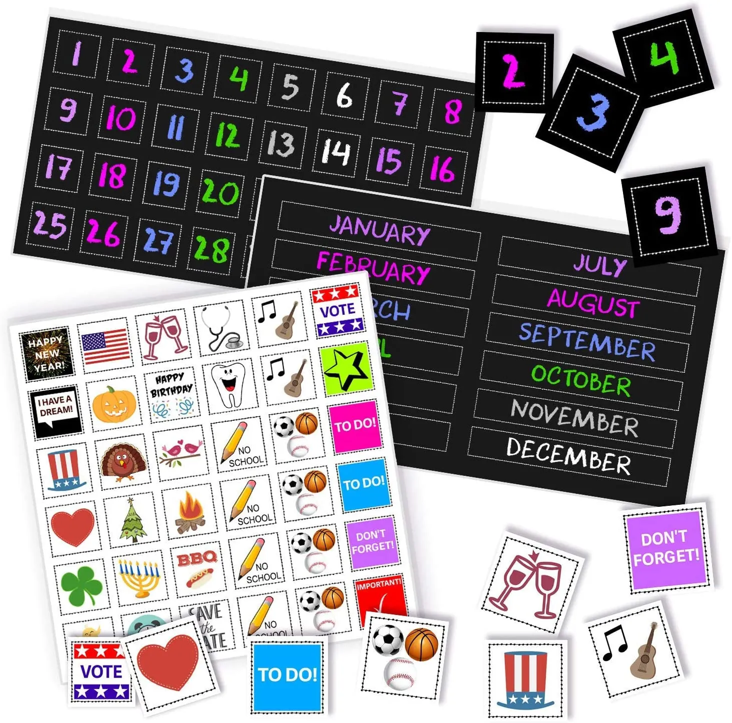 Magnetic Month Labels, Dates & Holidays (Black)